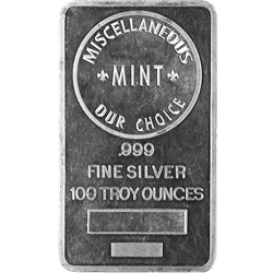 SILVER BARS 100 OZ — 100 OZ SILVER BAR **OUR CHOICE BRAND**